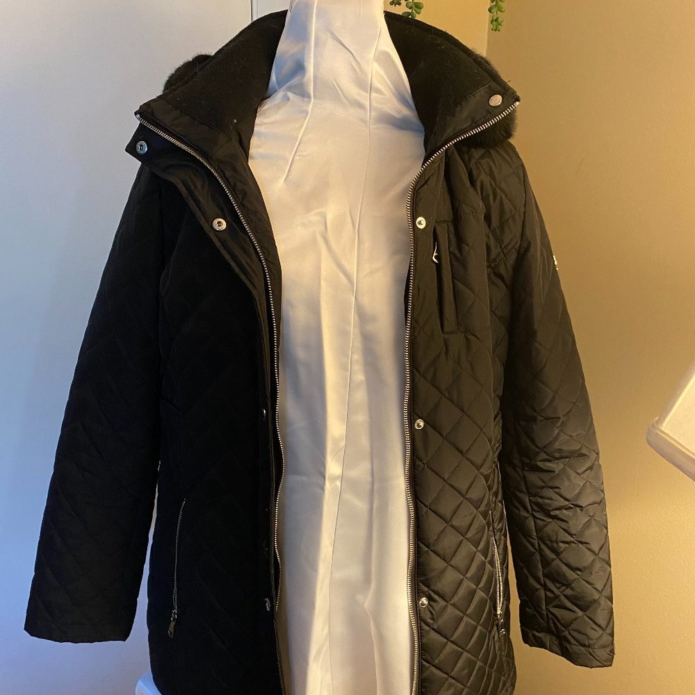 Calvin Klein Black Quilted Hooded Puffer Coat